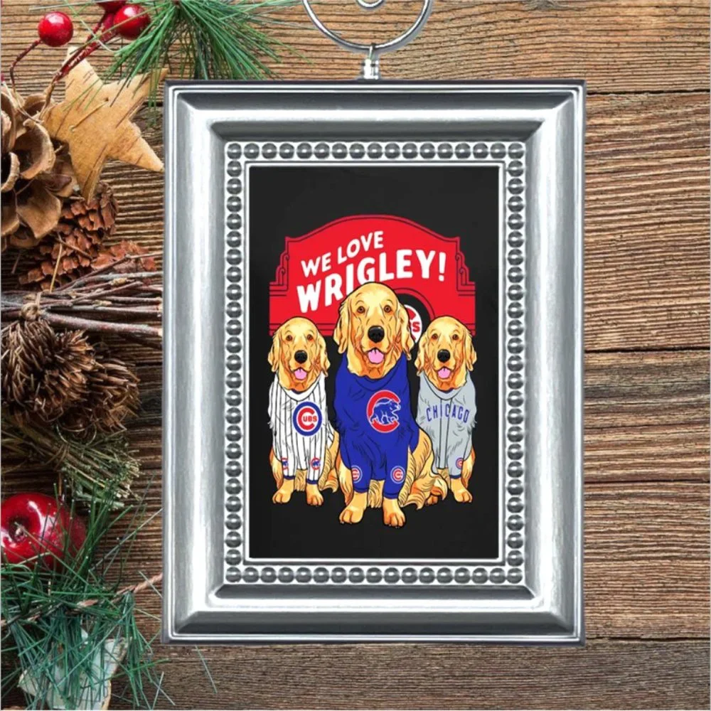 Chicago Cubs We Love Wrigley Golden Retriever Dogs Christmas Tree Ornament